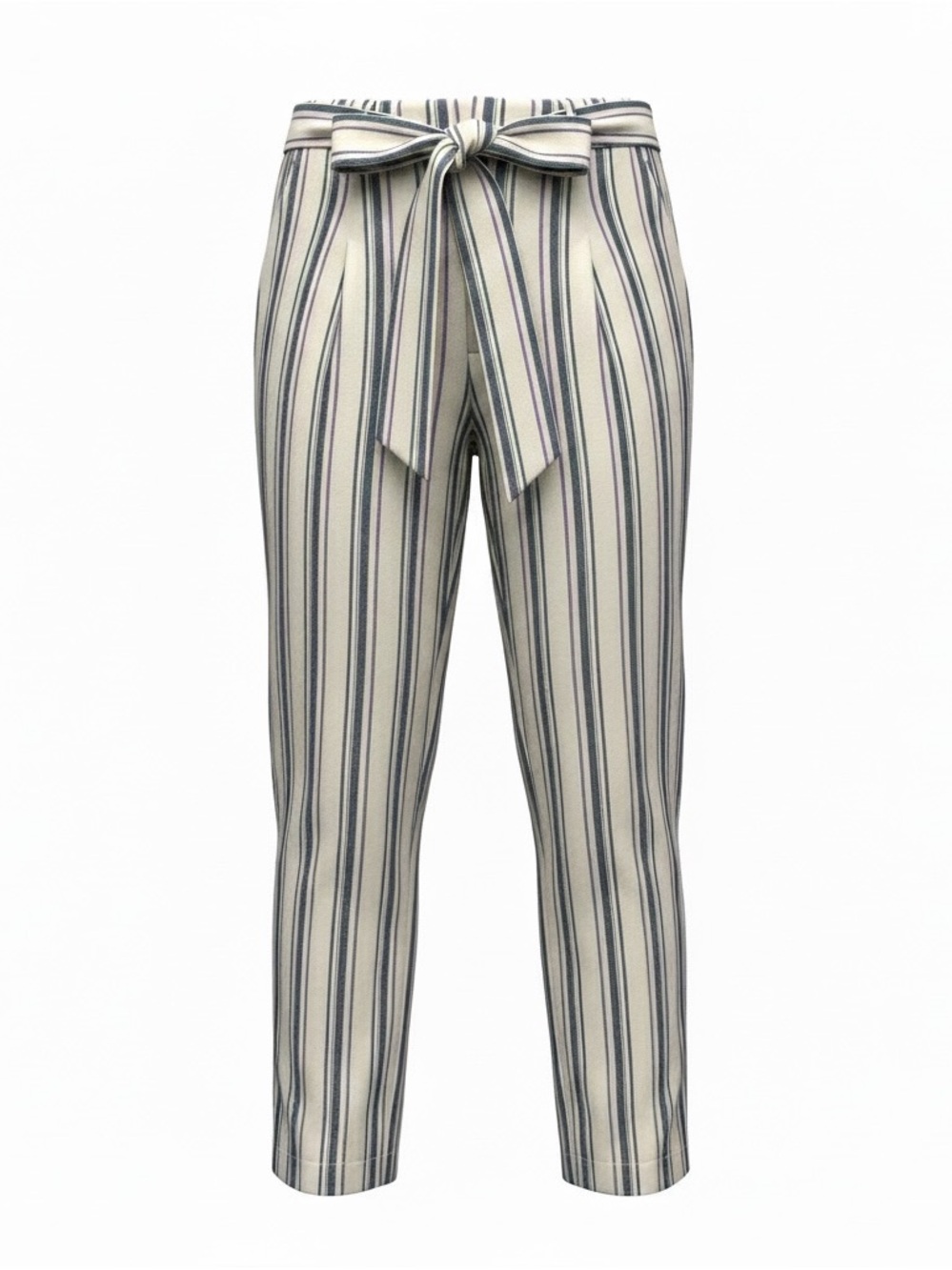 Ralph Lauren Cream &‎ Navy Vertical-Stripe Tie-Waist  Pants